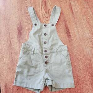 Girls Olive Green Short Overalls